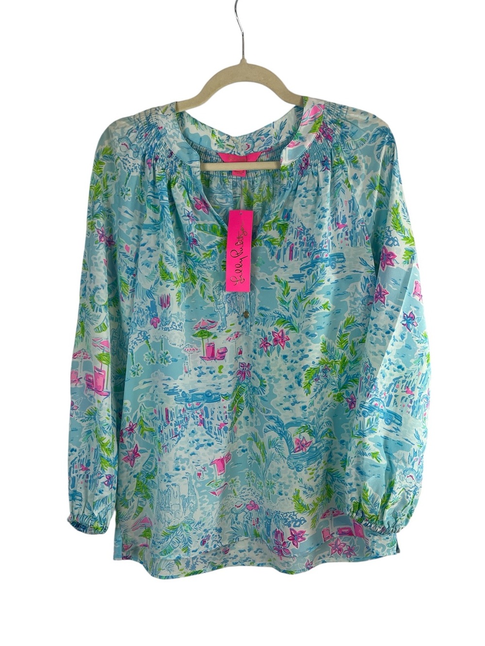 Lilly Pulitzer Elsa Silk Blouse Top Medium NWT What A Lovely Place Resort Preppy